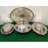 An oval Arthur Price silver plated drinks tray of foliate scrolled design having gadrooned rim and