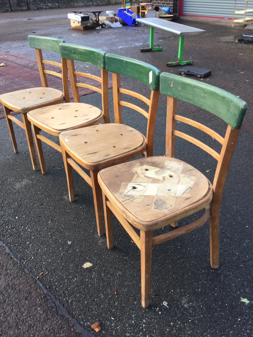 A set of four beech kitchen chairs with rounded backs & seats on square tapering legs. (4) - Image 2 of 3