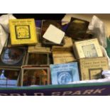 A collection of 3.25in square glass magic lantern slides, several boxed sets, mainly childrens, etc.