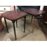 A pair of square tables with rectangular rounded tops on fluted turned tapering legs. (21.75in x