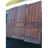 A set of three Victorian pine doors, each with four moulded panels to one side. (87.25in x 31.75in &
