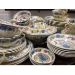 An extensive Masons Regency pattern floral dinner/tea service with tureens & covers, bowls,