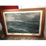 Schnars Alquist, lithographic print of stormy seas, mounted & oak framed. (33.75in x 21.5in)