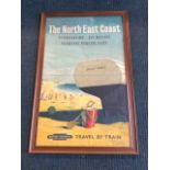 A British Railways travel by train poster promoting the North East Coast, the jolly days artwork