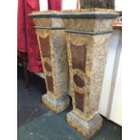 A pair of Victorian fossilstone marble columns, the rectangular moulded tops on tapering supports
