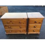 A pair of Victorian style pine reproduction chests, each with rounded moulded tops above three