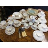 A Windsor China six-piece floral coffee set with pot & cover; a chrome six-piece fish set; a