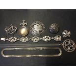 A collection of hallmarked silver jewellery - a signed pierced bracelet & brooch by Ivan Tarratt (