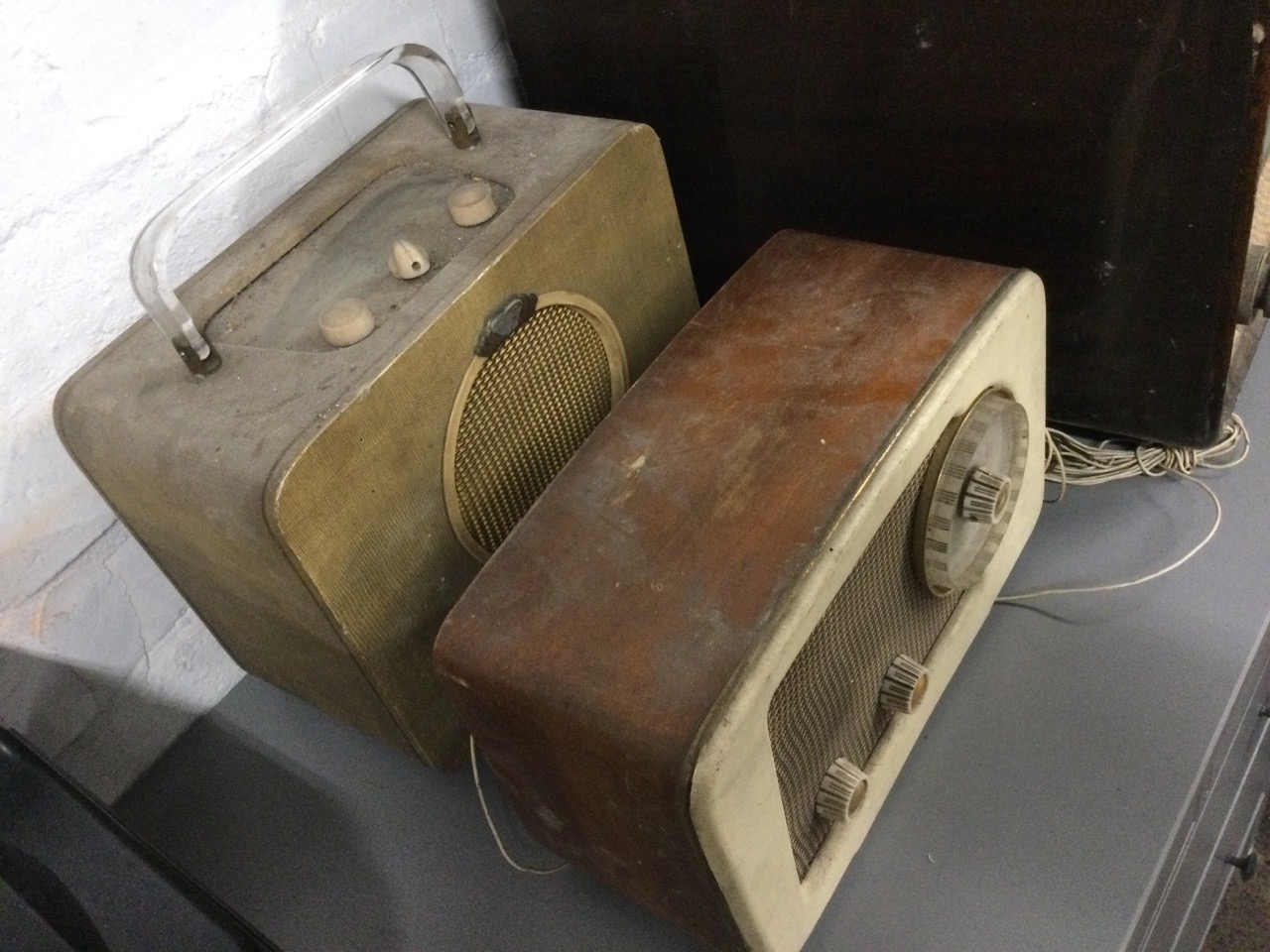 A wood framed 60s television, the screen behind glass with speaker below; a Pye walnut cased valve - Image 2 of 3