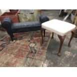 A rectangular Victorian oak upholstered stool raised on cabriole legs with pad feet; and a modern