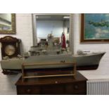 A large 6ft Redro radio controlled naval frigate F54 HMS Amazon, the finely modelled deck with guns,