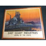 A large LNER poster advertising East Coast Industries served by the railway, the image depicting a