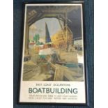 A 50s LNER poster advertising east coast occupations - boatbuilding, the coloured image after