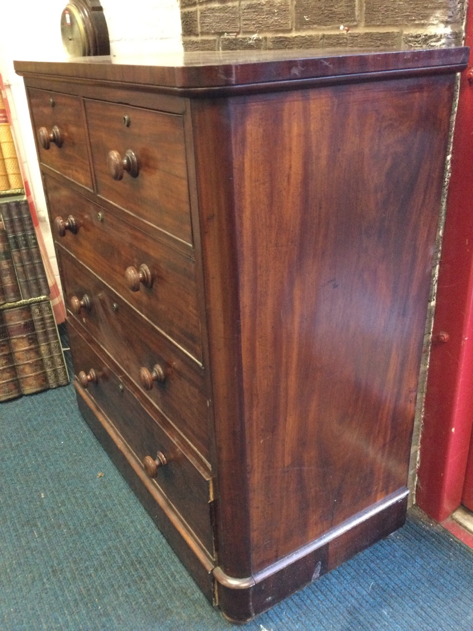 A Victorian mahogany chest of drawers, the rectangular rounded top above two short and three long - Image 3 of 3