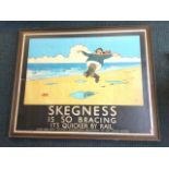 A large LNER poster advertising Slegness, the coloured beach landscape panel after Haskell with