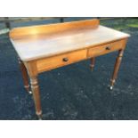 A Victorian mahogany side table, the rectangular back with upstand above two knobbed frieze drawers,