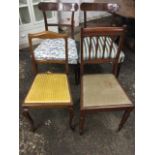 A pair of C19th mahogany bar back chairs, with reeded bars and stiles and stuffover upholstered