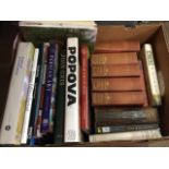 A box of art books - painters, French, modern art, exhibitions, etc; a set of five Dickens