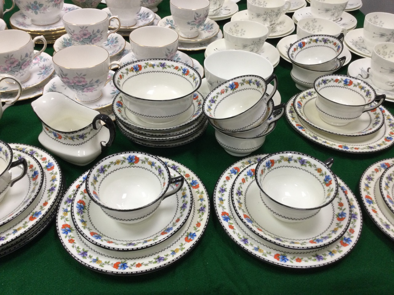 A 60s Wedgwood floral teaset decorated in the Wild Oats pattern with silvered & grey flowers; an - Image 2 of 3