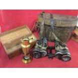 A cased pair of wartime Carl Zeiss Jena binoculars, the leather case with pair of smoked glass