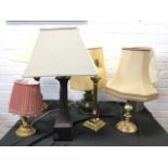 Seven miscellaneous contemporary tablelamps - two brass, two gilt, one stone, one patinated metal,
