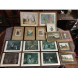 Miscellaneous prints including a set of six nineteenth century interior scenes, a poppy print, a