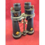 A pair of wartime Barr & Stroud binoculars, model no AP1900A, the tapering cases with adjustable