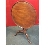 A circular Edwardian tray-top occasional table, the tip-top on a birdcage and turned column, above a