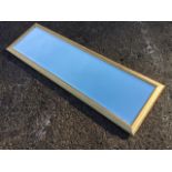 A contemporary rectangular gilt framed mirror with bevelled plate. (14.75in x 48.5in)