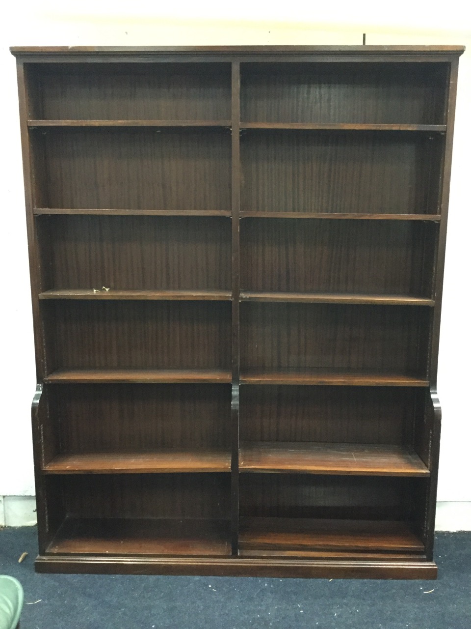 A mahogany library bookcase with moulded cornice above 12 adjustable shelves in two sections, with - Image 2 of 3