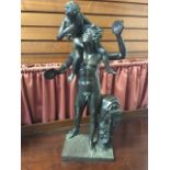 Nineteenth century bronze, after the antique, fawn with child aloft holding vines, he with cymbals