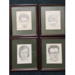 KG Johnstone, a set of four pencil portrait studies of heads, signed, mounted & framed. (8.25in x