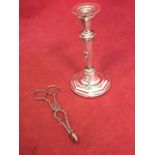 A small tapering silver candlestick of octagonal form - 925 marks & filled; and a pair of antique