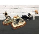 Two Border Fine Arts models by Ayers, a sheepdog with pups and a shepherd & his dog by wall, both