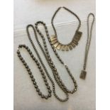 Five jet bead necklaces - all different. (5)