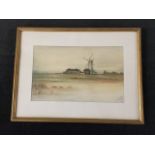 JA Spence, watercolour, landscape with windmill, signed and dated 1907, mounted & gilt framed. (17.