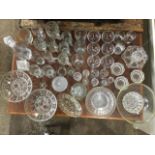 Miscellaneous glass including champagne glasses, tumblers, sherry glasses, tankards, a comport, a