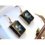 A pair of Victorian micro-mosaic drop earrings, the rectangular panels inlaid with forget-me-knots