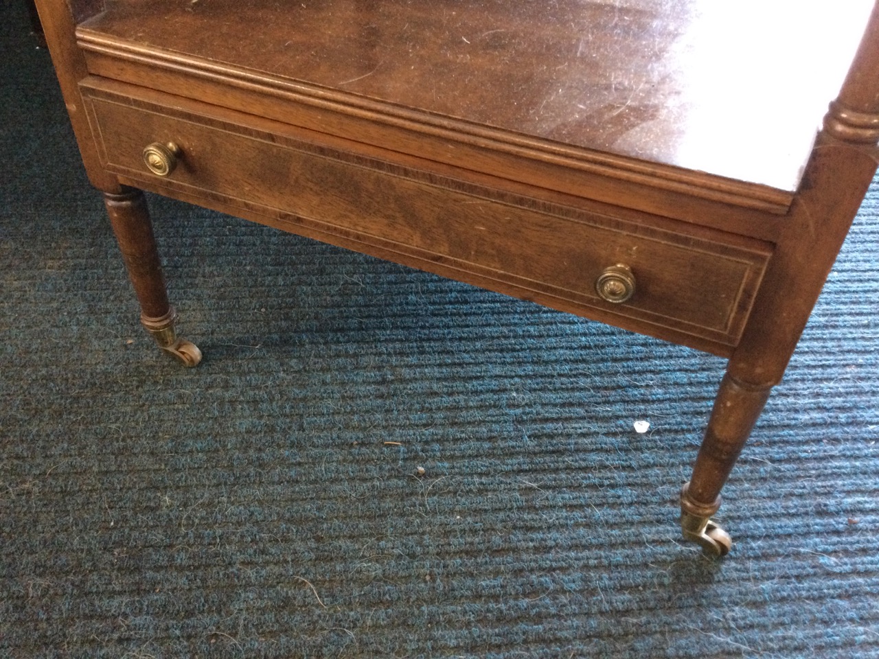 A pair of mahogany tables with plate glass tops framed by raised scalloped galleries above slides, - Image 3 of 3