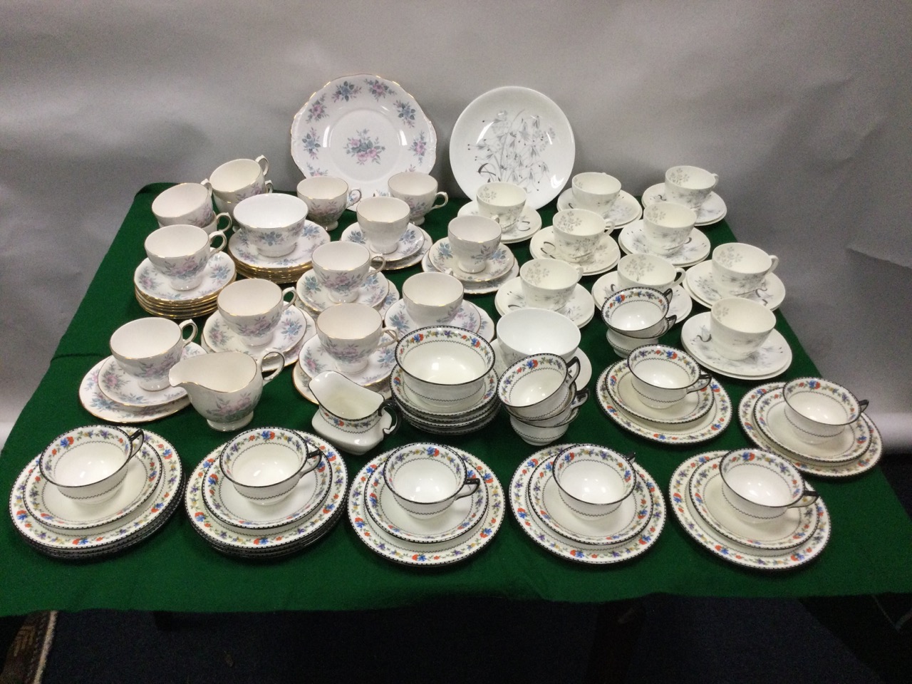 A 60s Wedgwood floral teaset decorated in the Wild Oats pattern with silvered & grey flowers; an