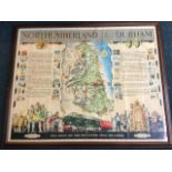 A large 1960s British Railways poster map of Northumberland & Durham, the counties showing the train
