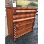 A Victorian mahogany scotch chest with two long cushion moulded drawers above three long