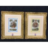 G Wright, hunting watercolours, a pair, a horse & fox mask framed by vignettes of hunting scenes,