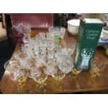 Miscellaneous glass including sets of drinking glasses, vases, a boxed pair of Caithness glasses,