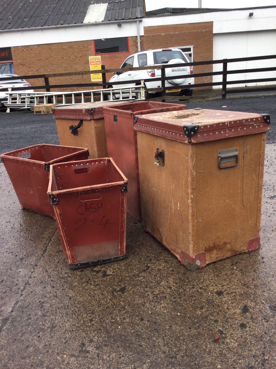 A group of five cartons from a Scottish mill, the bins riveted having carrying handles. (5) - Image 2 of 3