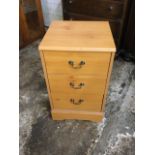 A modern dwarf chest of three drawers, mounted with swan-neck brass handles. (15.5in x 15.25in x