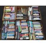 Six boxes of paperbacks - novels, social work, religion, biographies, classics, thrillers, some