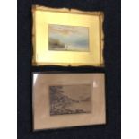 An early C20th watercolour, Scottish loch landscape, signed indistinctly, in swept gilt frame; and a