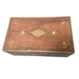 A regency rosewood writing slope, the box inlaid with brass stringing and escutcheons revealing a