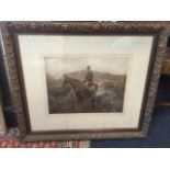 An Edwardian photograph of a huntsman and his daughter in garden landscape, laid down and in foliate